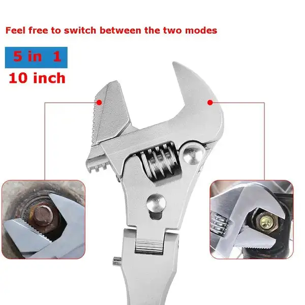 10 Inch Adjustable Wrench Torque Ratchet Wrench 180 Degree Folding Spanner Hand Tools for Plumbing Auto Repair Home Maintenance