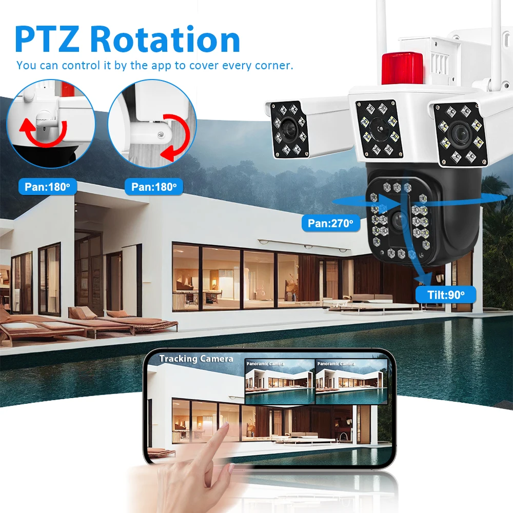 Imagem -06 - Câmera de Cftv Panorâmica com Rastreamento ai Vigilância por Vídeo Wifi Lente Tripla Ptz ip Externa e Interna 6k 12mp