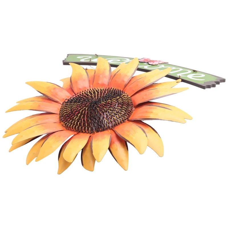 Garden Welcome Signs Metal Hanging Decorative Sunflower Outside Hand-Painted Welcome Plaque For Front Door