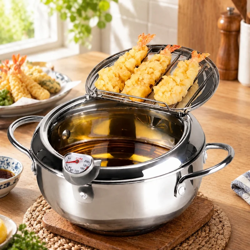 Home Frying Pan Oil Thermometer with Lid, Stainless Steel Design for Accurate Temperature Monitoring of Frying Oil