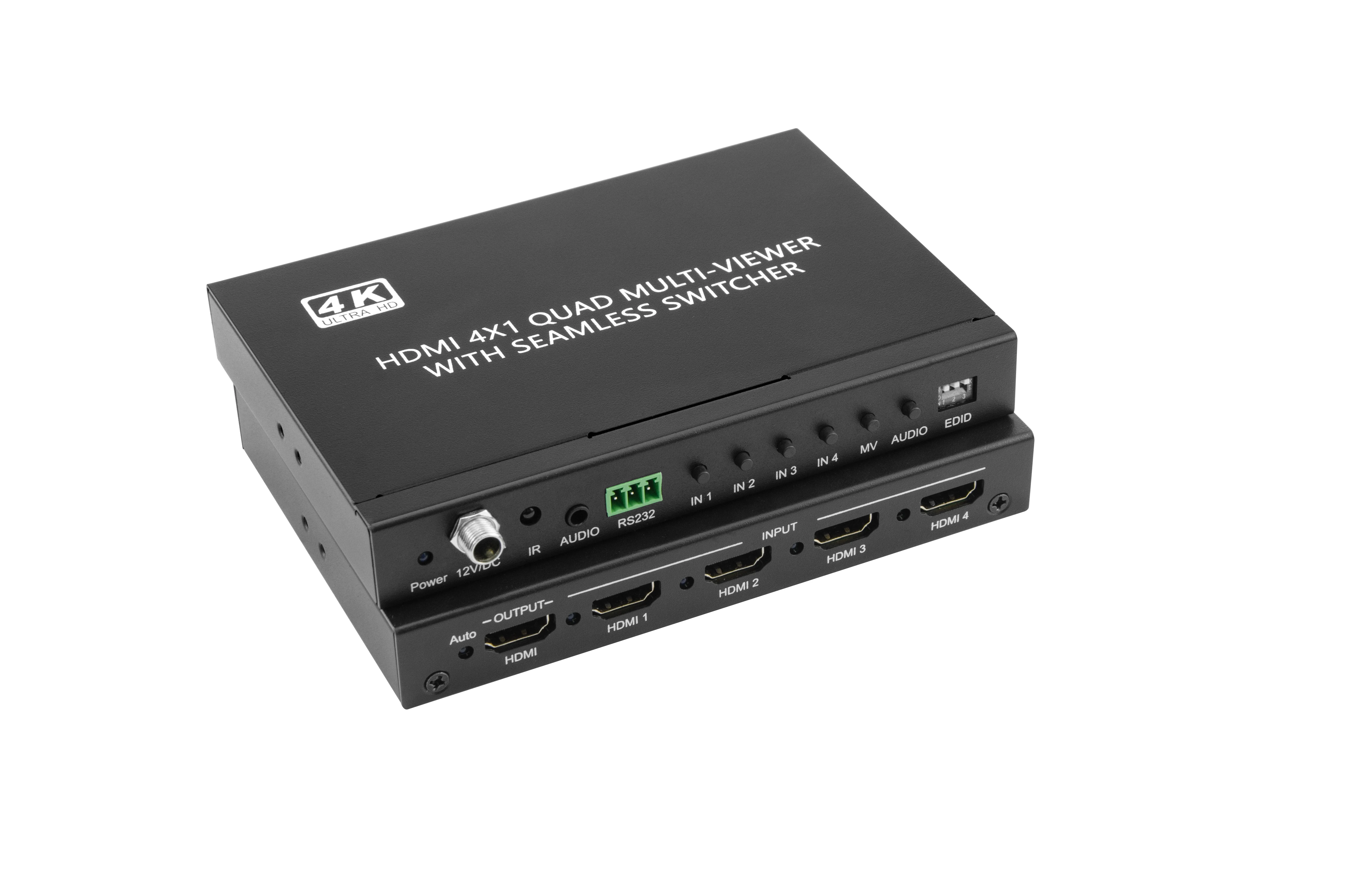 4K HDMI Quad Multi-Viewer with Seamless Switch, 4 IN 1 OUT Quad Screen Multi Screen 8 Display Modes with IR, EDID