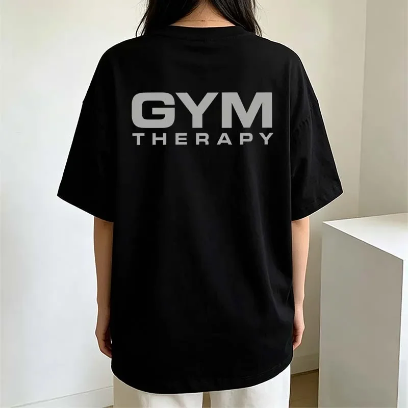 Gym Therapy Print T-shirts Women's Clothing Casual Fashion High Street Vintage Tops Crew Neck Short Sleeve Cotton T-shirts