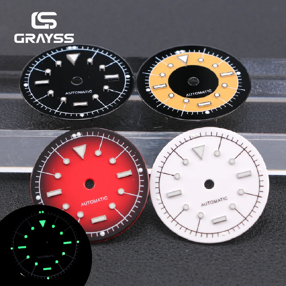 Nologo new design wine-red enamel dial with 28.5mm white markings C3 spure lume for SKX NH35 NH34 watch modification accessories