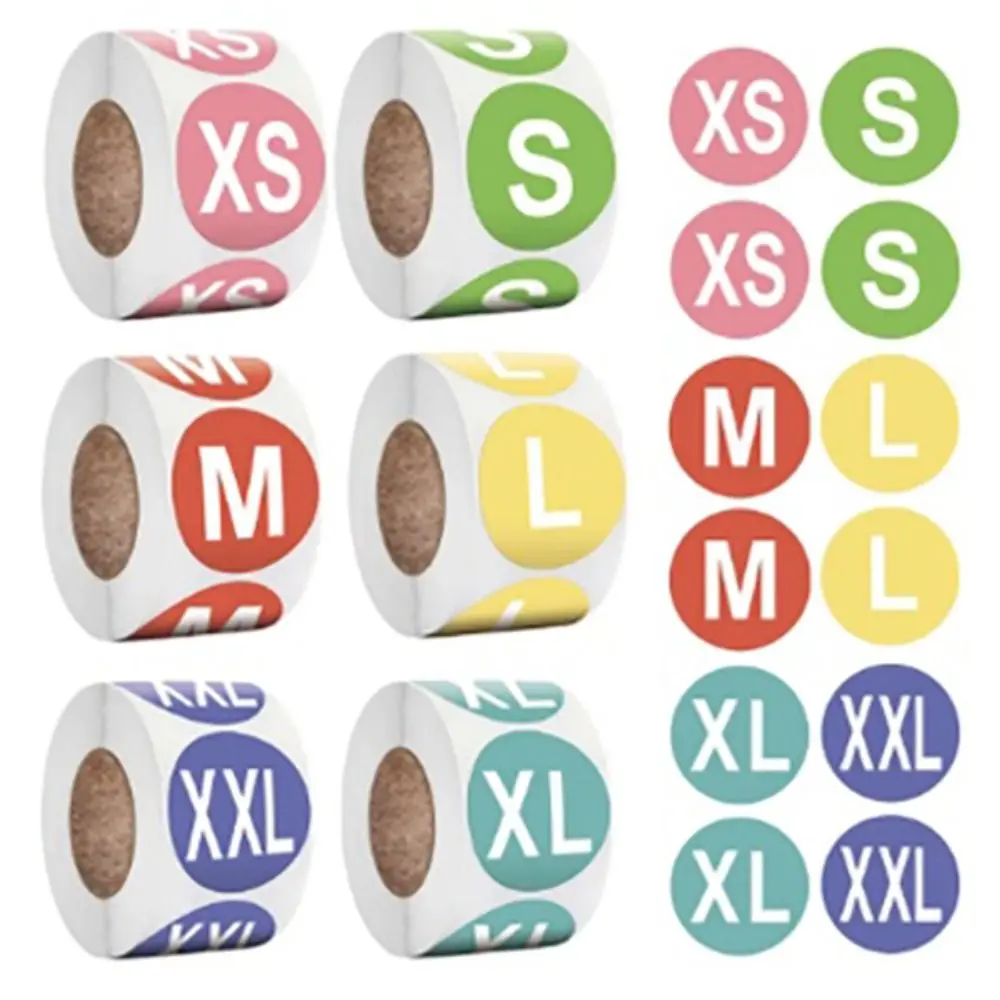 Self-Adhesive Clothing Size Sticker Round Universal Size Size Tag Stickers Clothing Label XS/S/M/L/XL/2XL/3XL Sealing Sticker