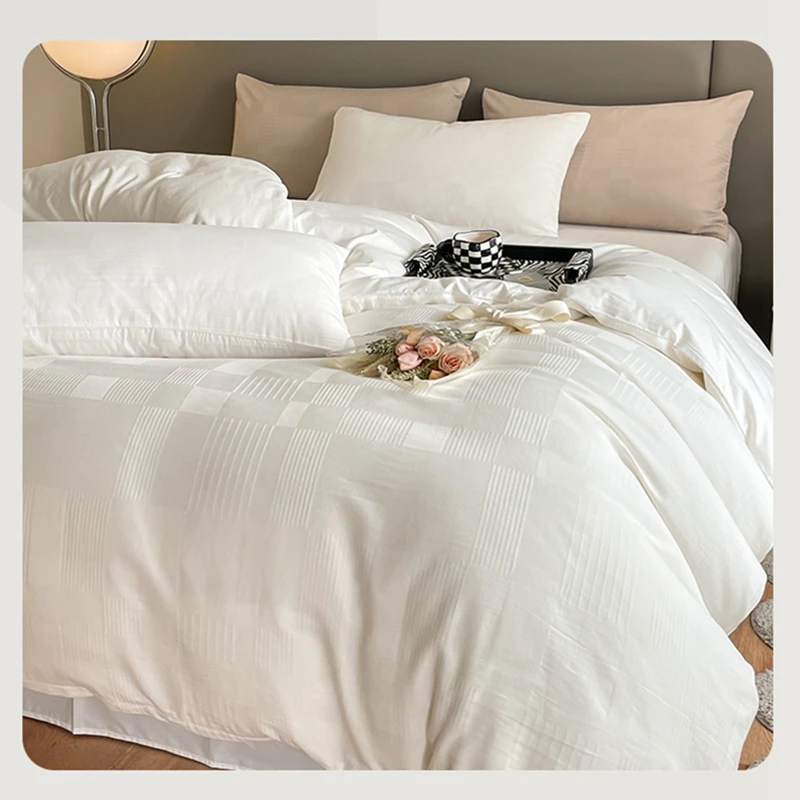 3/4pcs Light Luxury Jacquard  A Side 60S B Side 40S Cotton Bedding Set Duvet Cover King Queen Single Size With Sheet Pillowcases