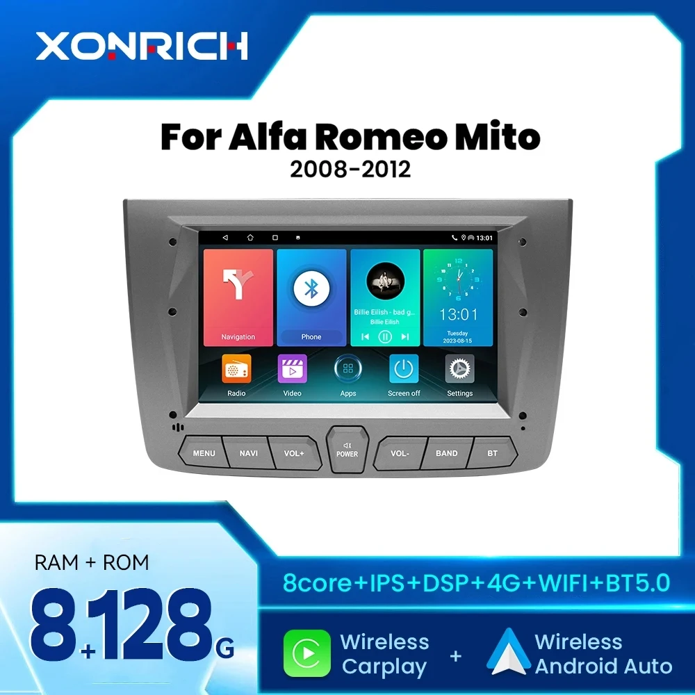 Wireless Carplay Car Radio Player For Alfa Romeo Mito 2008 - 2012 Android 12 RDS GPS Navigation Wifi 4G LTE DSP IPS 8GB 128GB