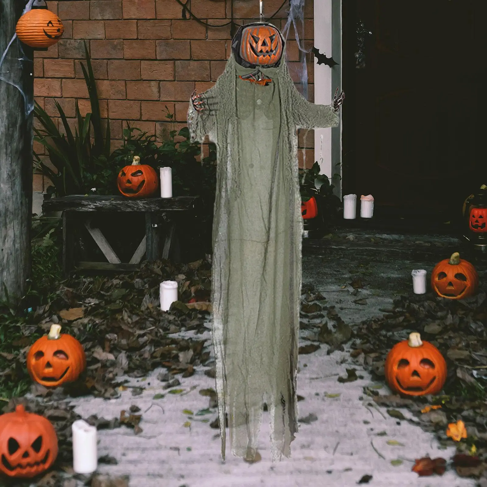 

Hanging Skeleton Pumpkin Halloween Decoration Halloween Animatronics Hanging Ghost for Porch Holiday Cemetery Tree Outside