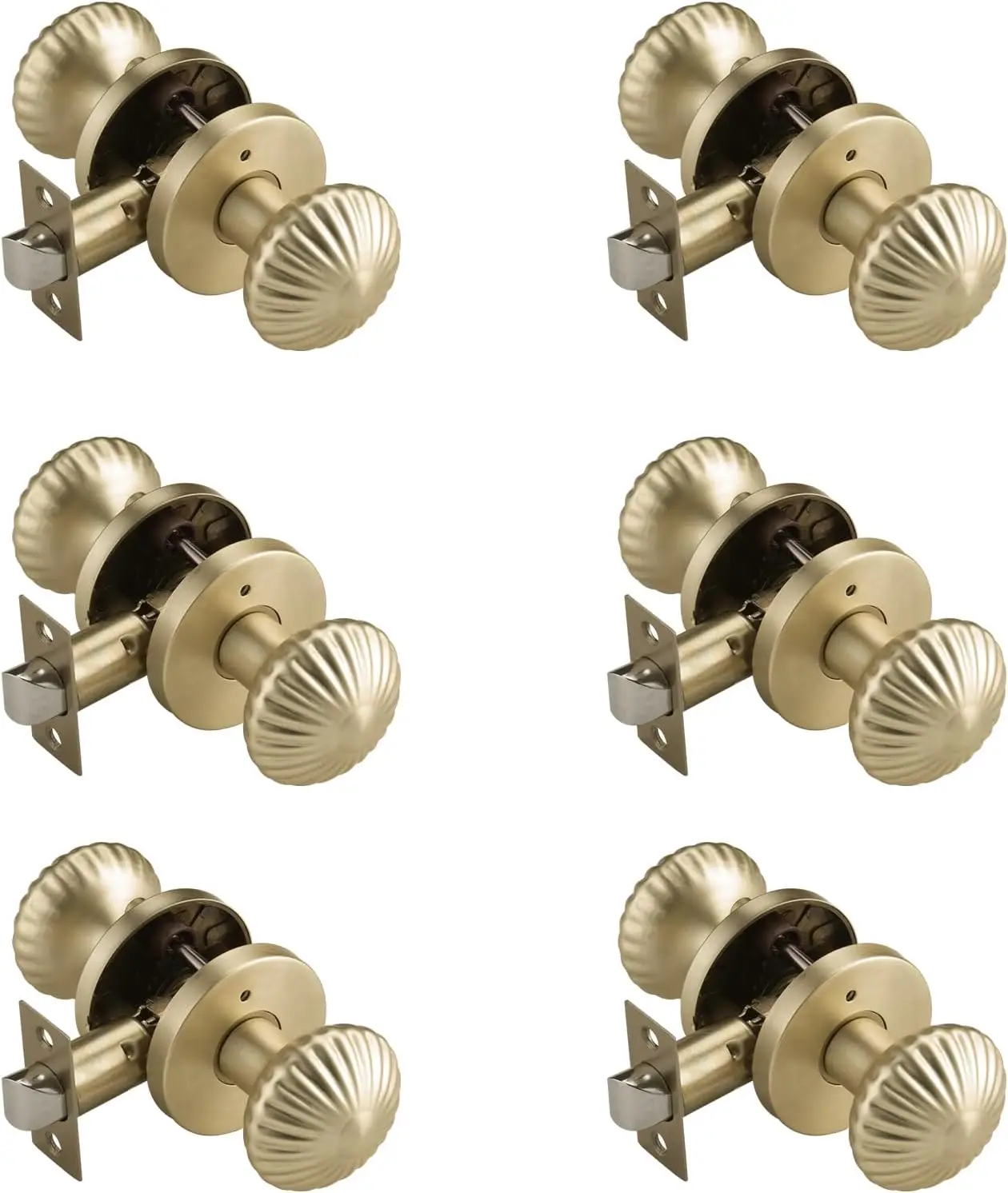 

6 Pack Gold Door Knobs with Lock, Heavy Duty Bathroom & Bedroom Handles, Adjustable Latch for Easy Installation