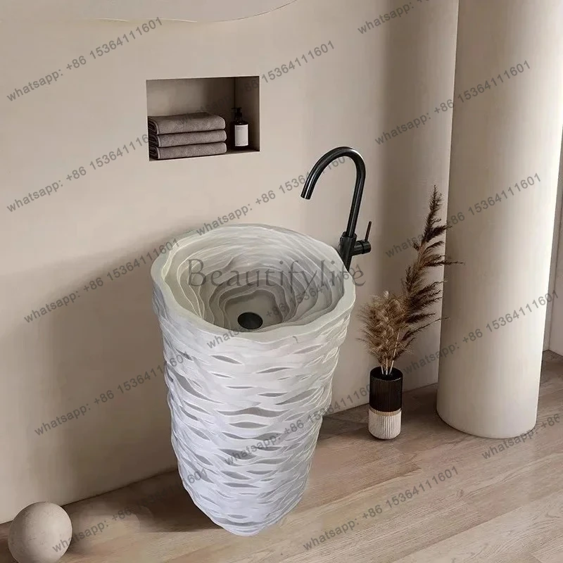 

Column Basin New Chinese-style horizontal striped column basin integrated art wash basin creative hotel