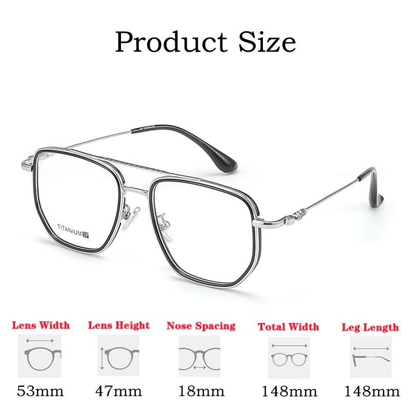 YIMARUILI Ultralight Double Beam Big Face Titanium Alloy Eyeglasses Frame Men Fashion Pilot Optical Prescription Glasses RS88032