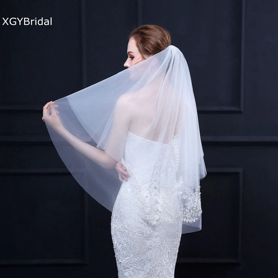 Wholesale Ivory Soft Tulle Lace Wedding Veils Short Bridal veil Vestido de noiva Bride wedding accessories mariage