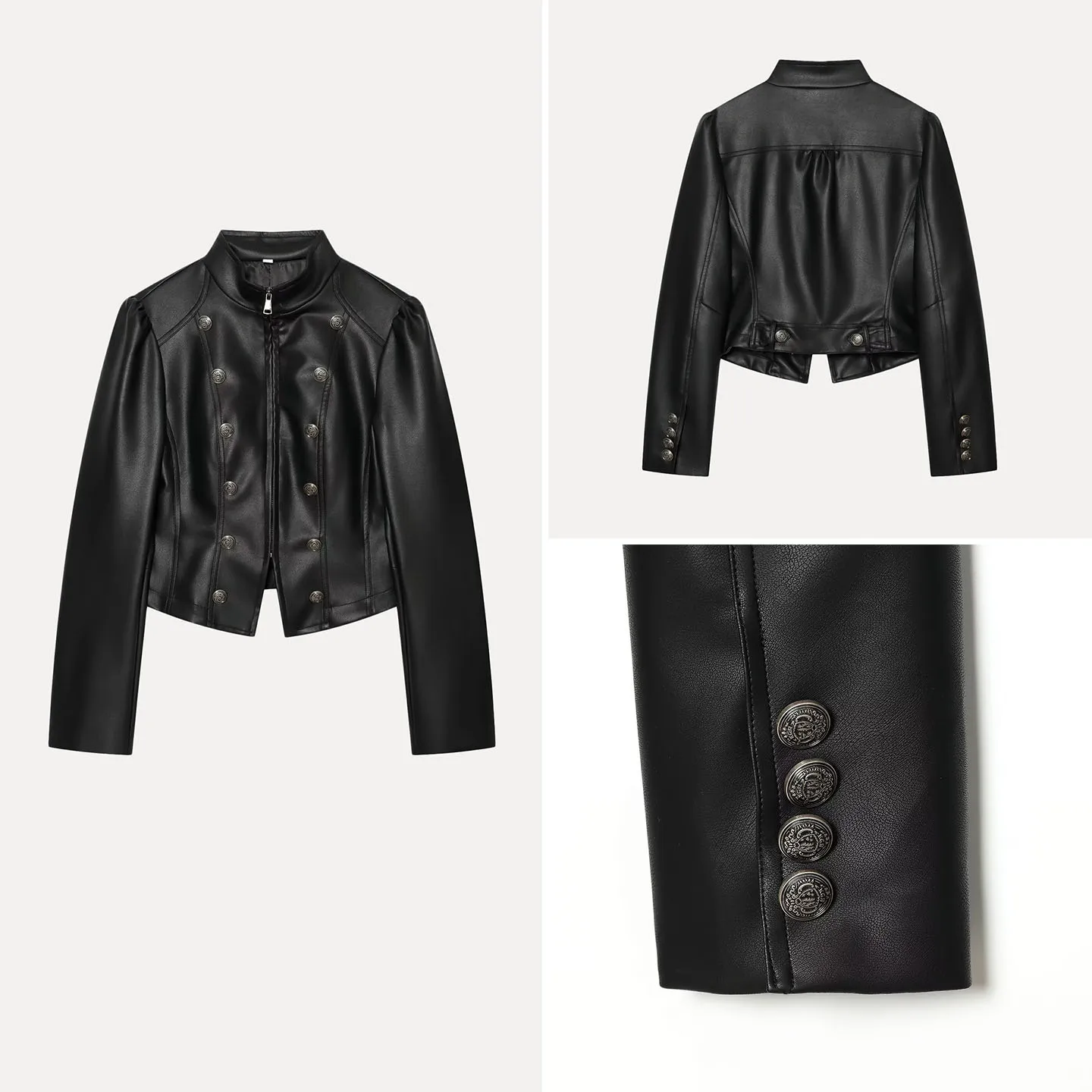 Fashionable Loose Women's Jacket Autumn 2026 Long Sleeve Stand Collar Button Decorated Zipper Casual Style Short Coat