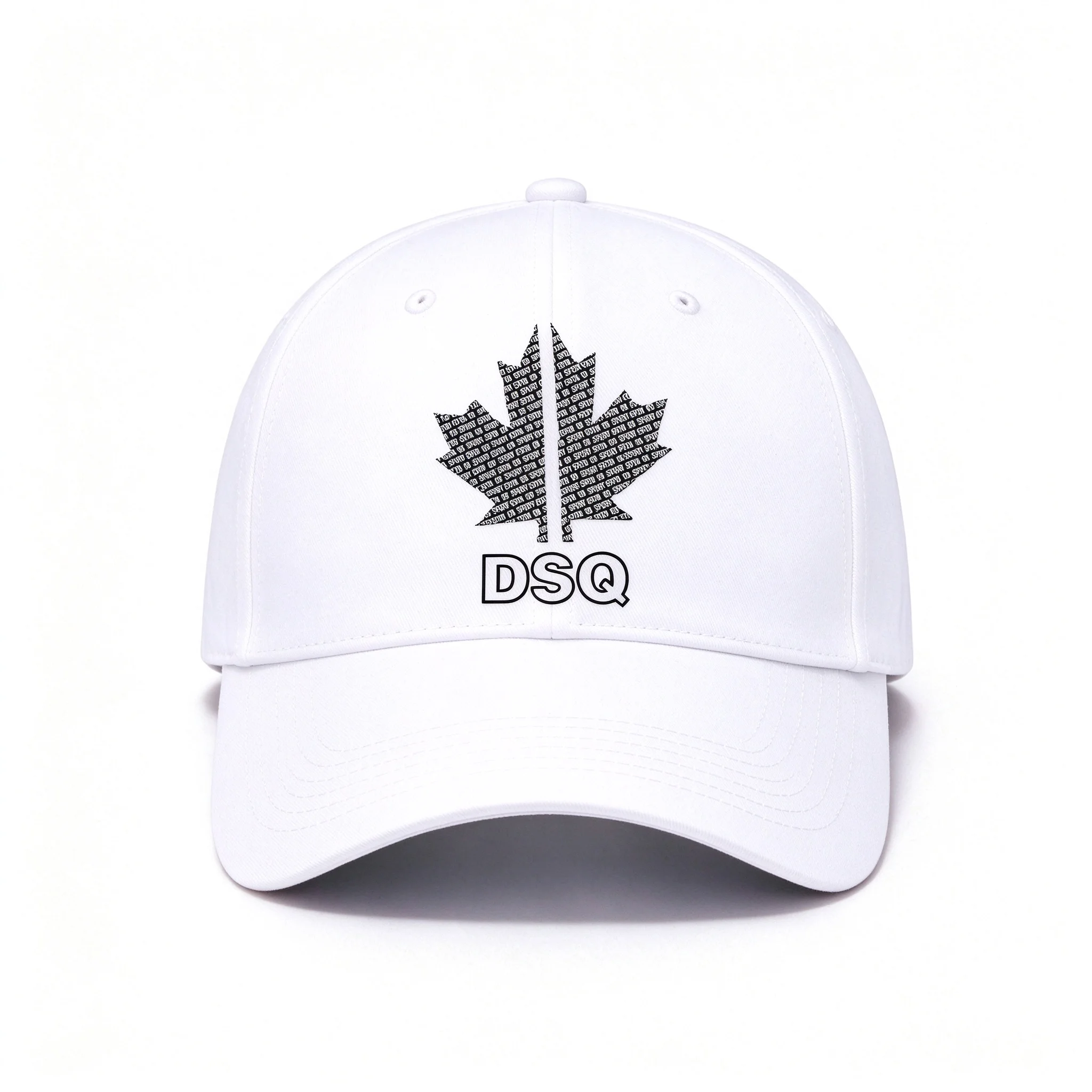 2026 Stylized Maple Leaf With Text Print Baseball Cap Adjustable Unisex Sun Hat Streetwear Outdoor Sports Peaked Cap Black White