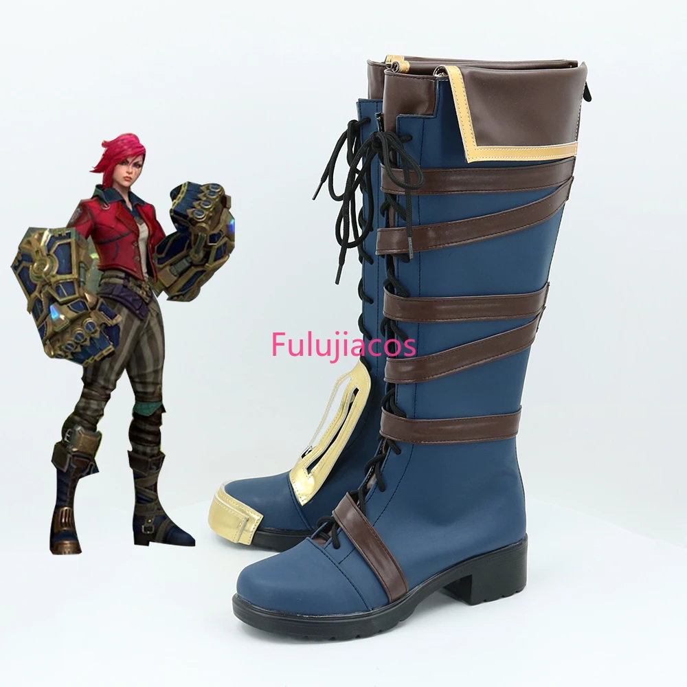 Fulujiacos 게임 LOL Arcane VI 코스프레 신발 PU 가죽 신발 할로윈 카니발 부츠 코스프레 소품 맞춤 제작