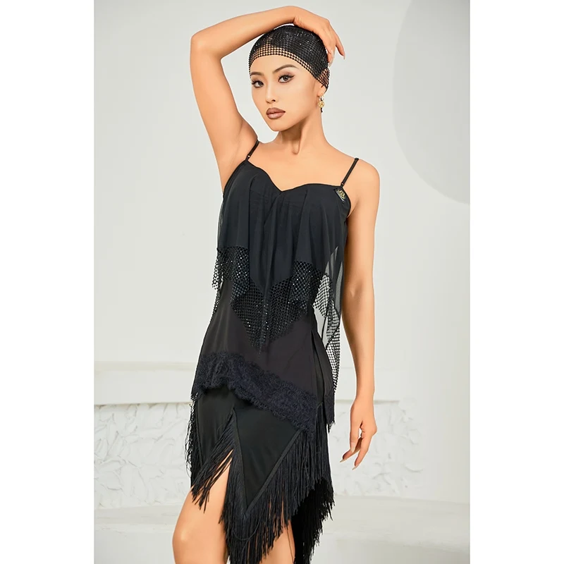 Roupas de dança latina sexy borlas irregular meia saia trajes de dança desempenho prática roupas samba dança wear dql11881