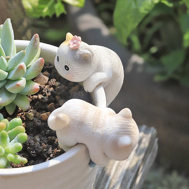 4pcs Climbing Kitten Figurines Cute Hanging Cat Decoration Ornaments for Flower pots, Fish Tank, Micro-landscape Tabletop Decor