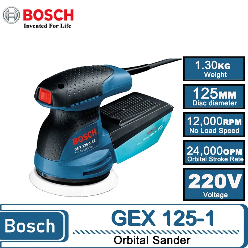 BOSCH GEX 125-1AE 220V Random Orbit Sander 125mm Speed-adjustable Sanding Machine Disc Grinder Eccentric Sander Power Tool view 2
