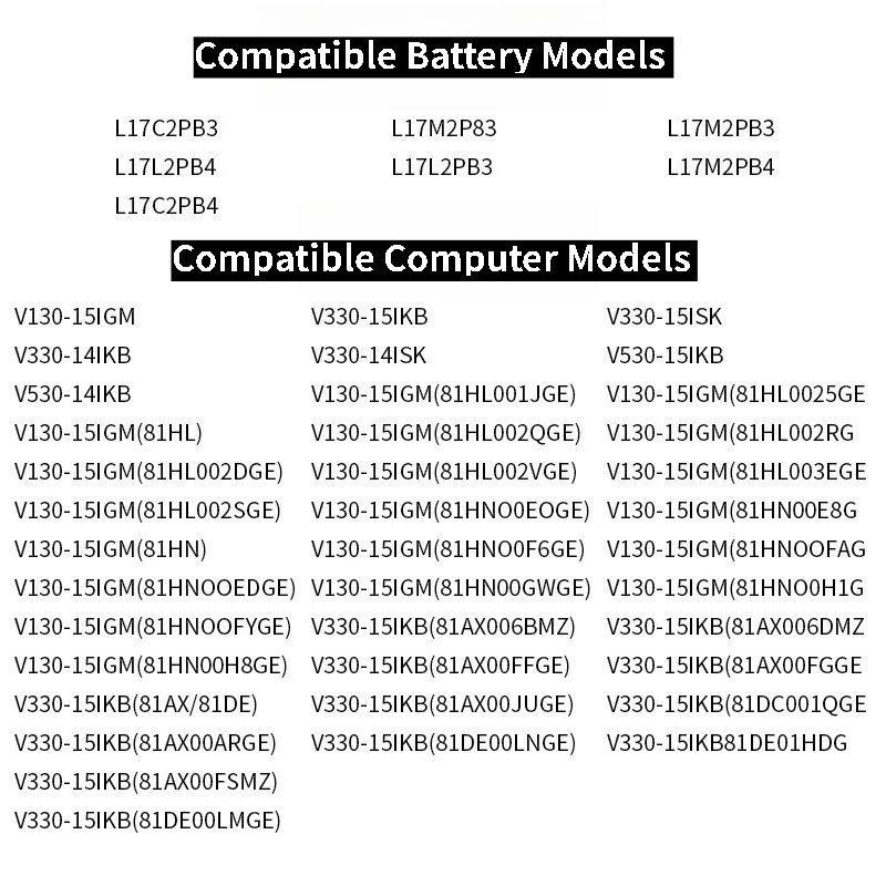 عالية الجودة L17L2PB3 بطارية الكمبيوتر المحمول 7.6V 3948mAh لينوفو V130-15IGM/V530-14IKB/V530-15IKB Zhaoyang E53-80 L17L2PB3 العلامة التجارية الجديدة