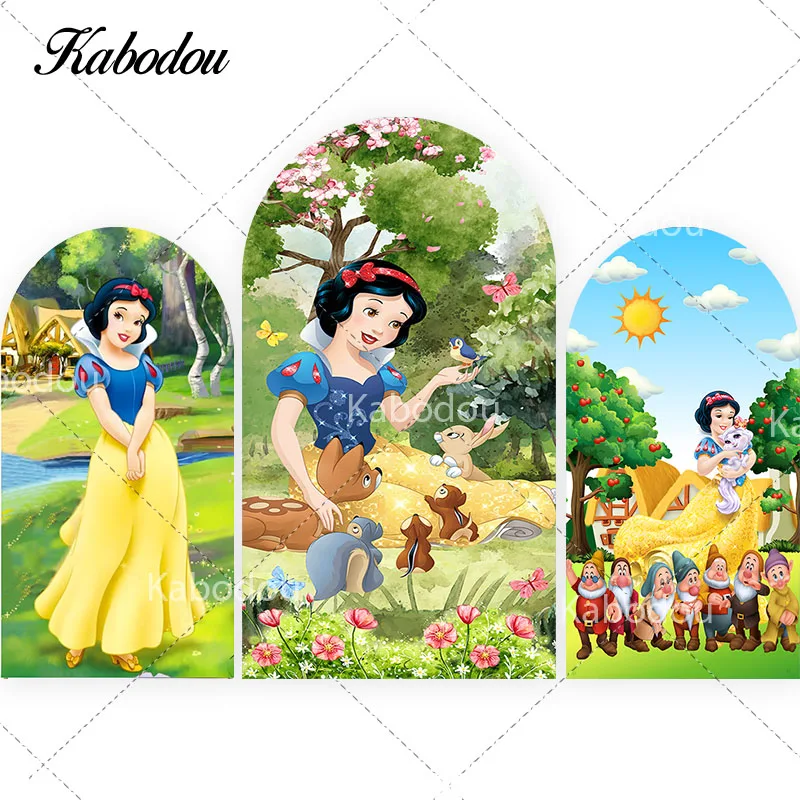 Snow White Arch Backdrop Arched Wall Girls Birthday Disney Princess With Seven Dwarfs Photography Background