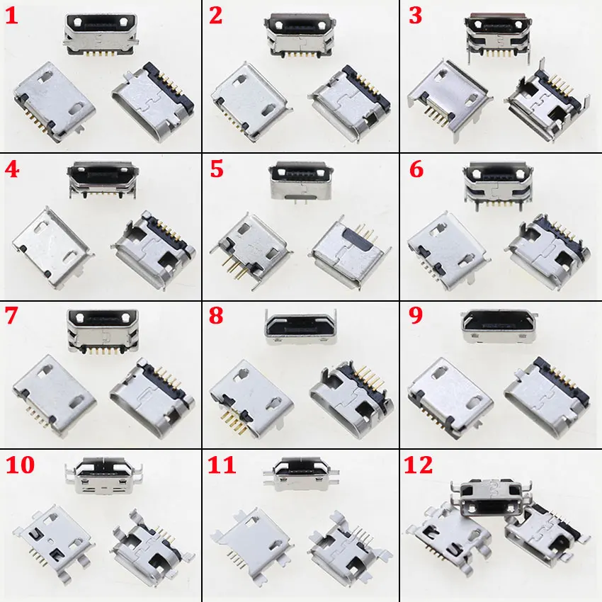 Cltgxdd 60pcs/lot 5P SMT Socket Micro USB Jack Type B 5 Pin Female Placement 12 Models SMD DIP Charging Port Connector