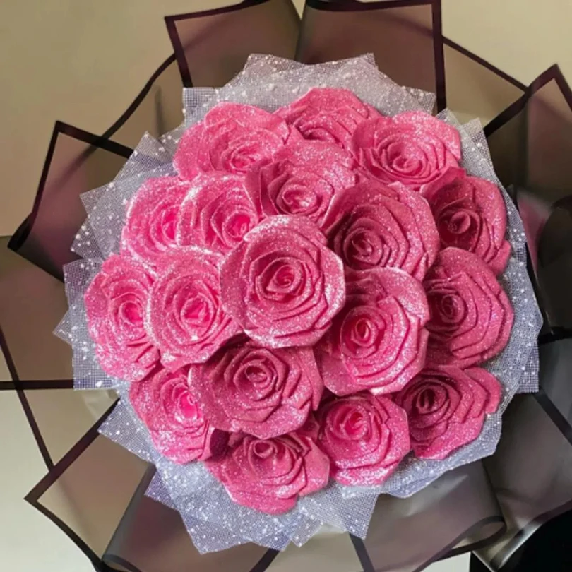 10/30 pezzi 7/6 cm Glitter fiore artificiale rosa Festa della mamma/San Valentino ragazza amica moglie bouquet fai da te regali per il matrimonio Compleanno
