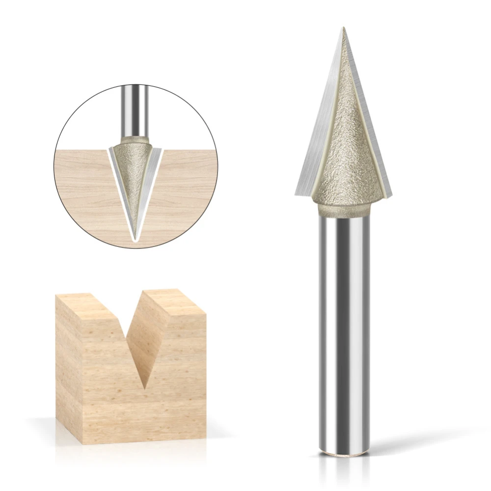 30 Degree V-Groove Router Bit Vacuum Brazed Diamond V Type Milling Cutter Wood Engraving Grooving Woodworking Tool