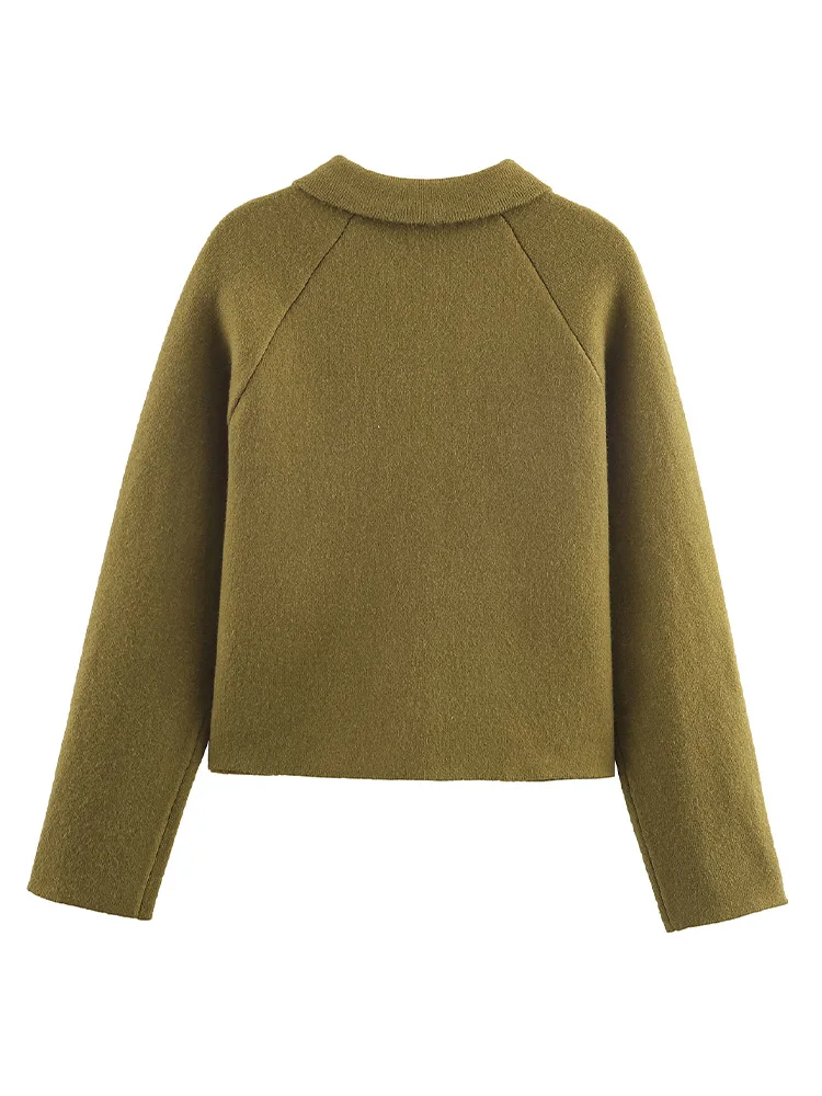 HH Frauen Mode Gestrickte Langarm Jacke Frauen Herbst High Street Casual Taschen Zipper Solide drehen-unten Kragen Pullover