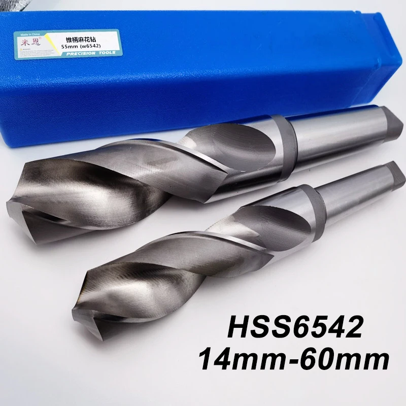 1Pc 14mm-60mm Morse Taper Shank Twist Drill Bit Superhard M2 High Speed Steel 6542 Drilling Hole Tool for Stainless Steel Metal