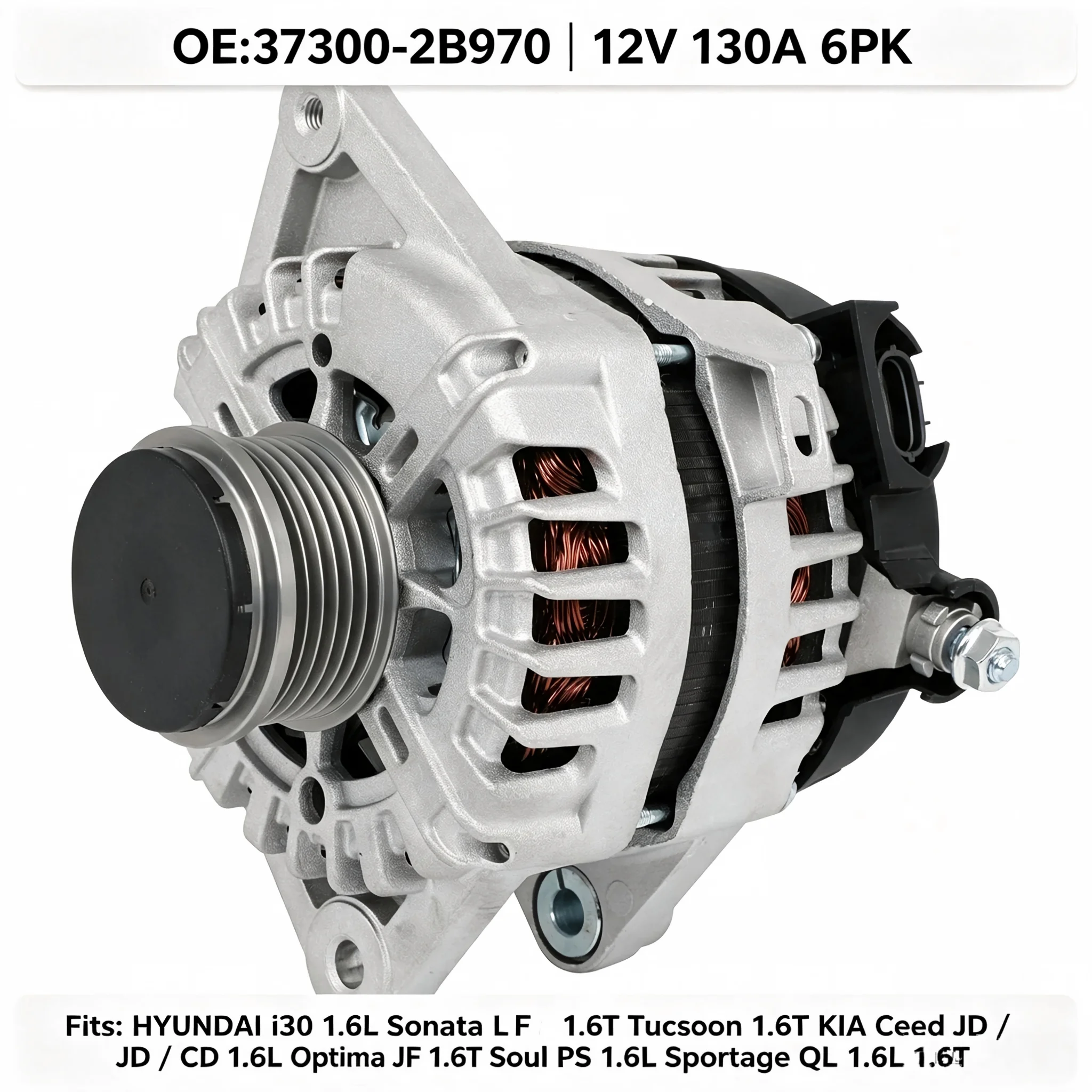 Alternator 37300-2B970 12V 130A 6PK For Hyundai i30 Sonata Tucson G4FD G4FJ Kia Ceed Optima Soul Sportage 1.6L 1.6T 2014-2022