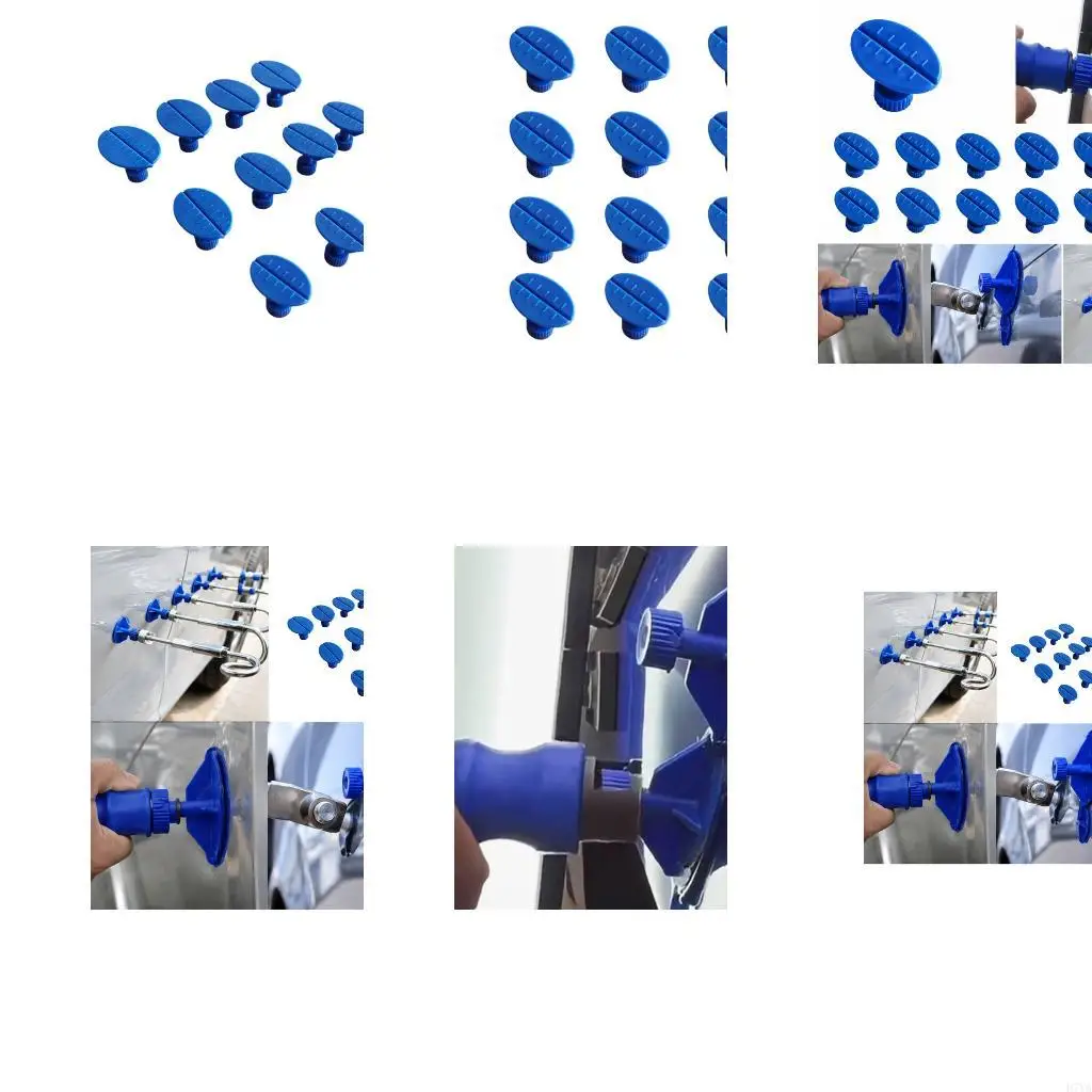 Vehicle Body Repair Pulling Components, 12 Blue Plastic Elliptical Bases with Textured Cylindrical Posts and Reinforcing D7YA