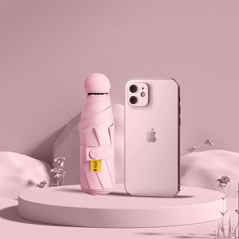 مظلة مدمجة مكونة من 5 أضعاف للحماية من أشعة الشمس فوق البنفسجية، جيب كبسولة محمول للنساء، مظلة صغيرة صغيرة خفيفة الوزن للمطر قابلة للطي تلقائيًا