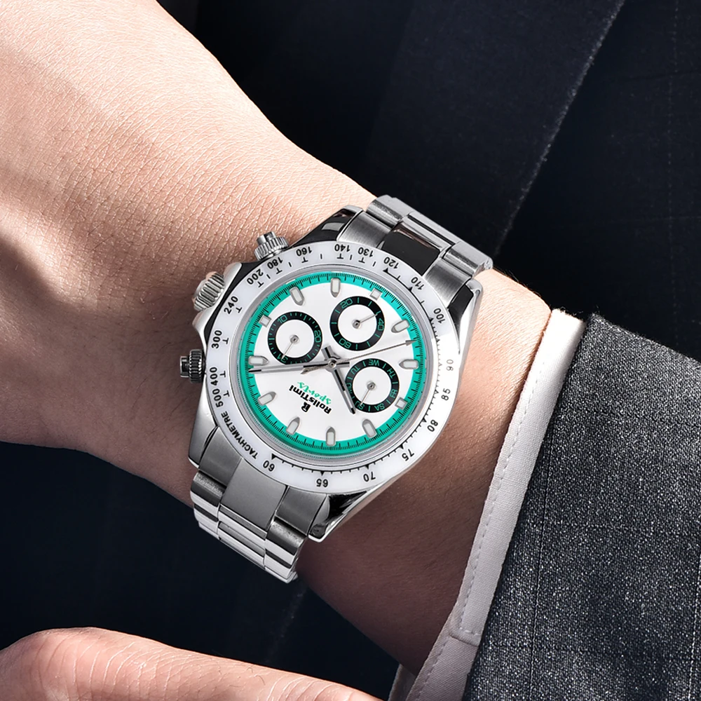 2025 New RollsTimi Brand Luxury Men Watches Quartz Sapphire glass Watch For Men Sport Waterproof 100M Chronograph