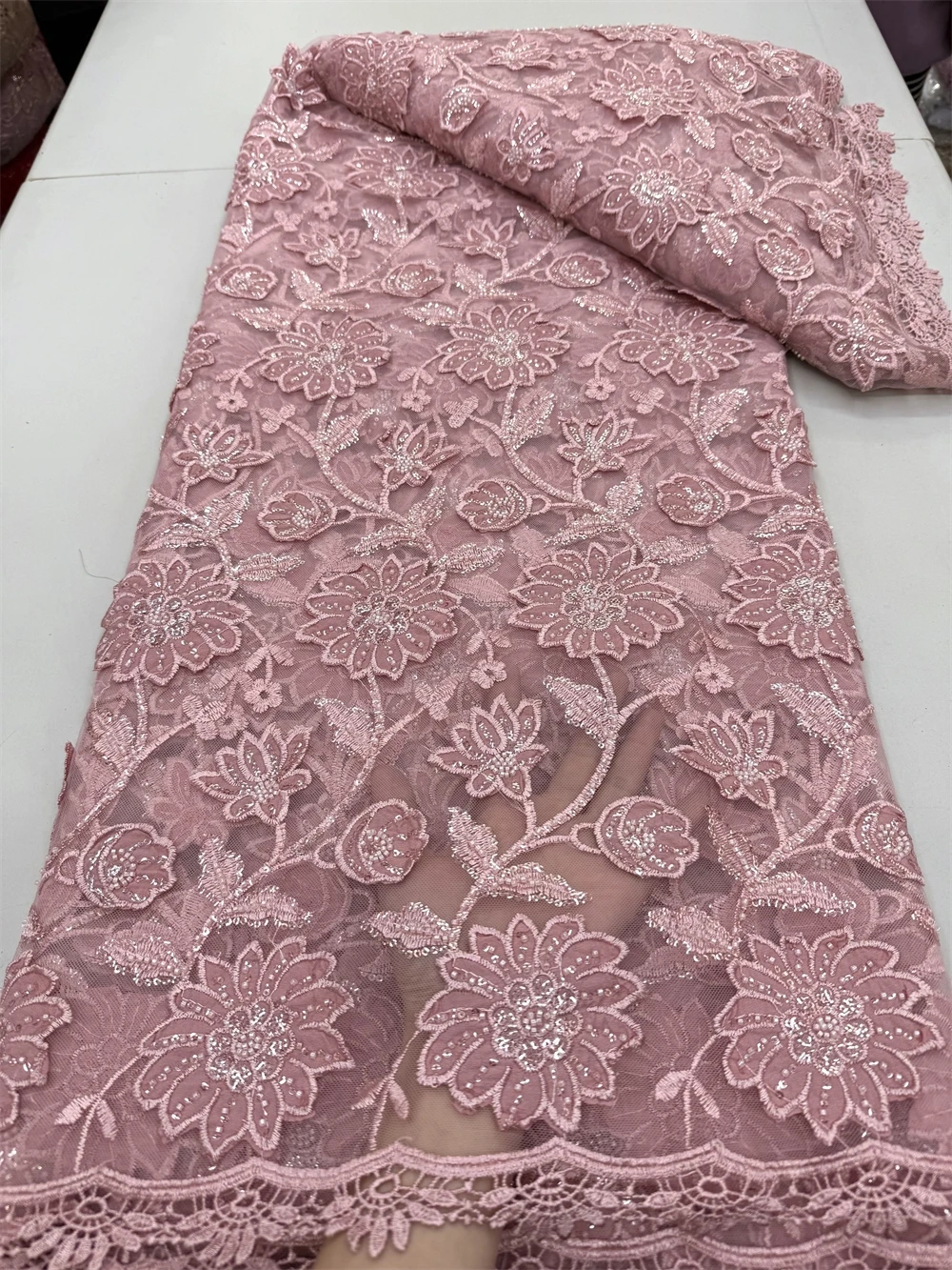 

Africa Nigerian Sequins Cotton Embroidery Lace Fabric, Tulle Wedding Party Dress, High Quality, 5Yards, 2025, Chiffon, JY403