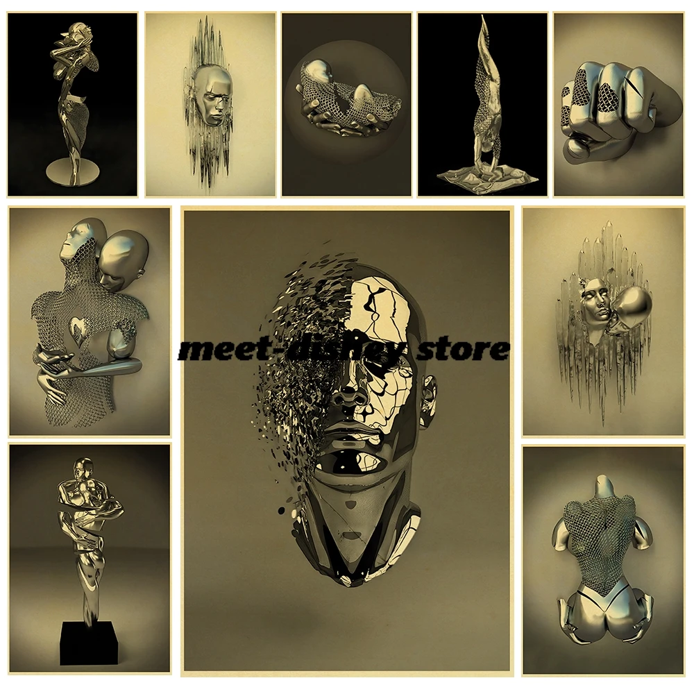 Posters Modern Metal Figure Statue Print Art Picture Cafe Living Room Skateboard Decoration Chambre Landscape Wall Posters