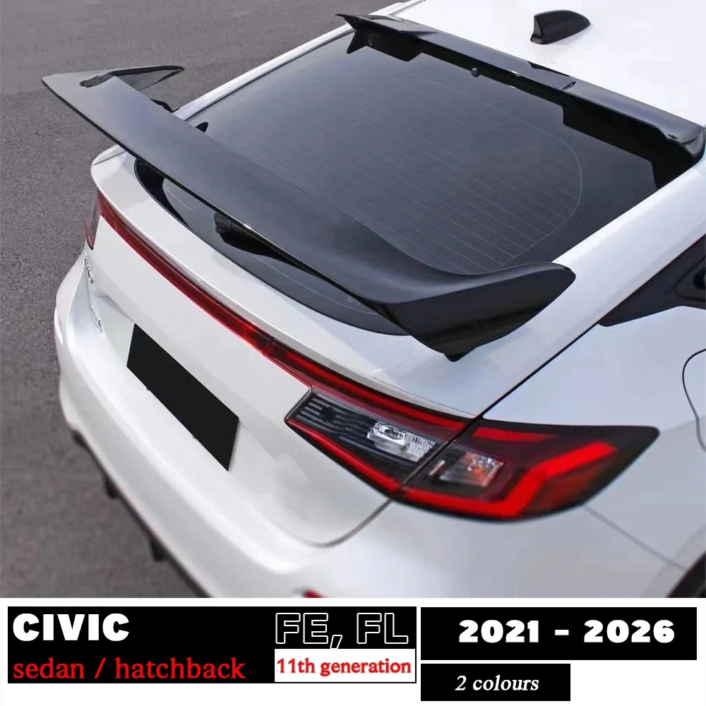 Civic Spoiler, Black Carbon Fiber Print Rear Trunk Spoiler GT Duckbill for Honda Civic FE1 FE2 FE4 FL1 FL2 FL4 FE FL 2019 - 2024