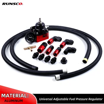 Universal adjustable fuel pressure regulator with gauge - AN6/AN8 fuel line hose forge parts end kit