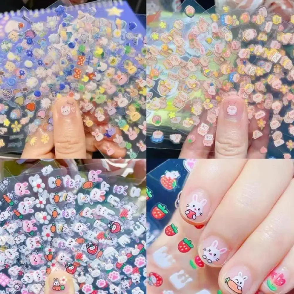 Random 1pcs Children's Luminous Nail Stickers Cartoon Bunny Kindergarten Rewards Toy Nail Stickers