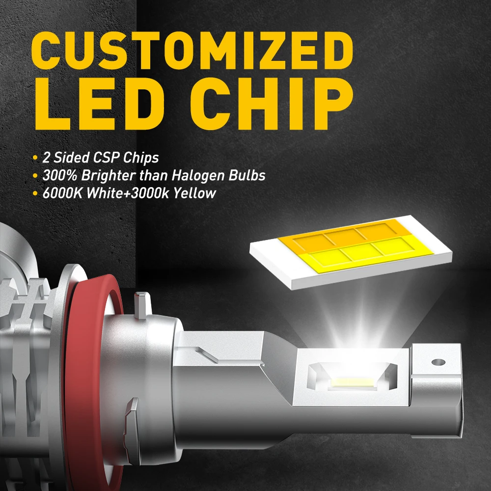 AUXITO 2Pcs Canbus H11 H8 H9 LED Fog Light Bulb White Yellow Switchback Fanless Fog Lamp Mini For Volkswagen Toyota Nissan Mazda