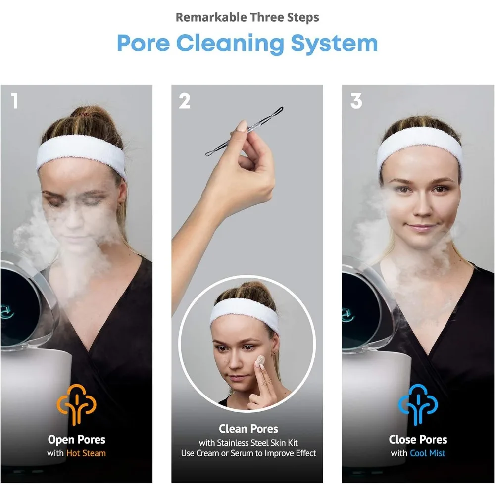 Vaporizador Facial iónico para Spas, profesional, 4 en 1, 30 Min de tiempo de vapor, humidificador, desatasca los poros, Kit de piel de 5 piezas incluido