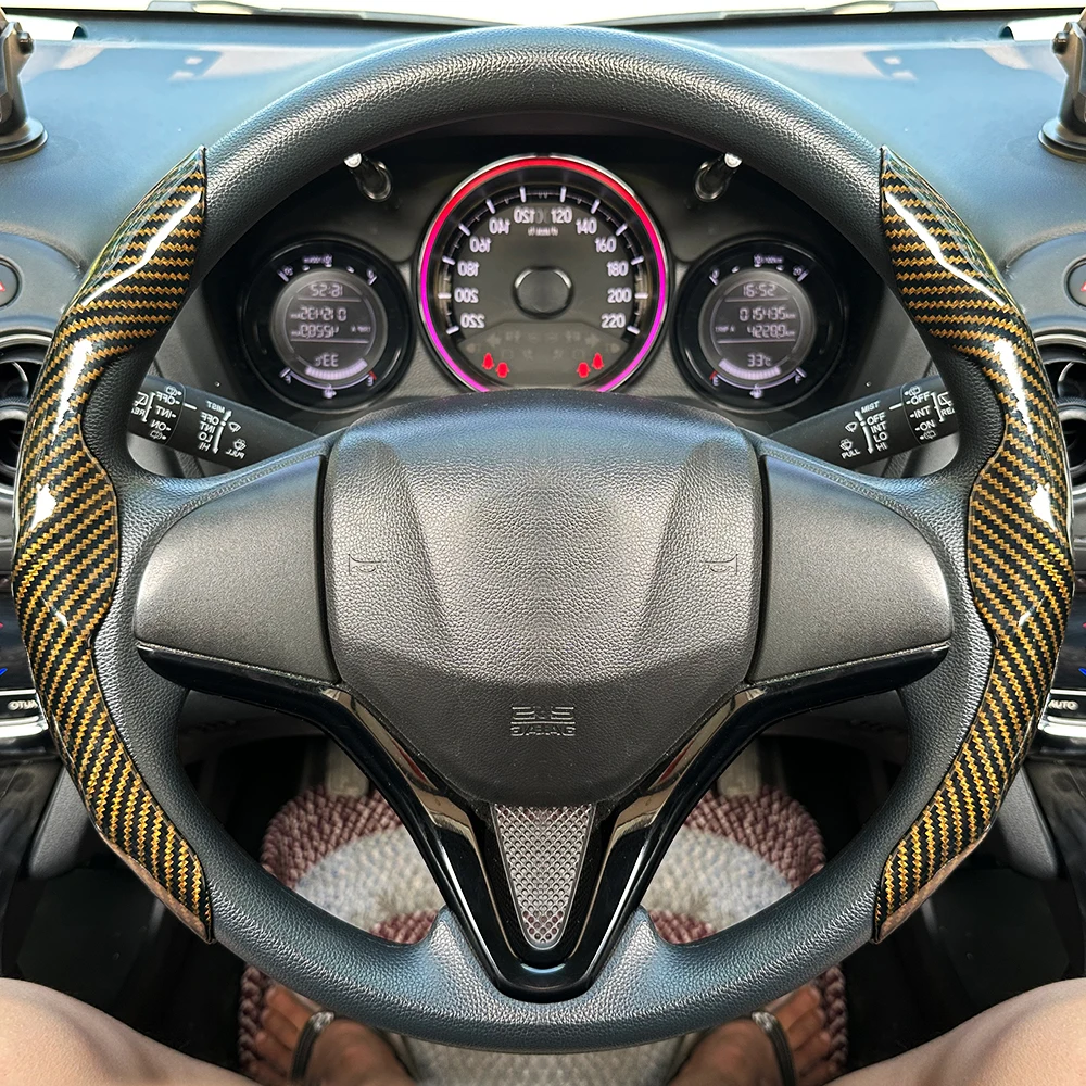 38 cm Auto Lenkrad Abdeckungen Booster Micro Faser Leder Auto Innen Dekorative Zubehör Universal Carbon Faser Aussehen – Detail 4