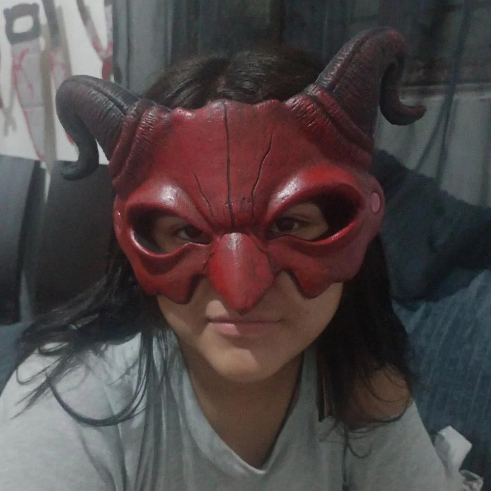 Demon Horns PU Mask Cosplay Red Devil Half Face Monster Animal Headpiece Halloween Haunted House Party Costume Props