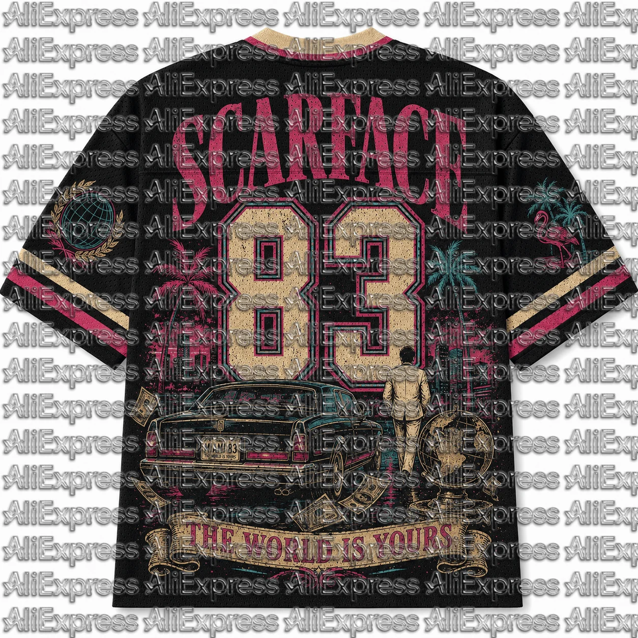 2026 Popular 80s Themed Sports Fashion Short Sleeved V-neck Mesh Streetwear Retro Band Movie Game Fan Gift T-shirt