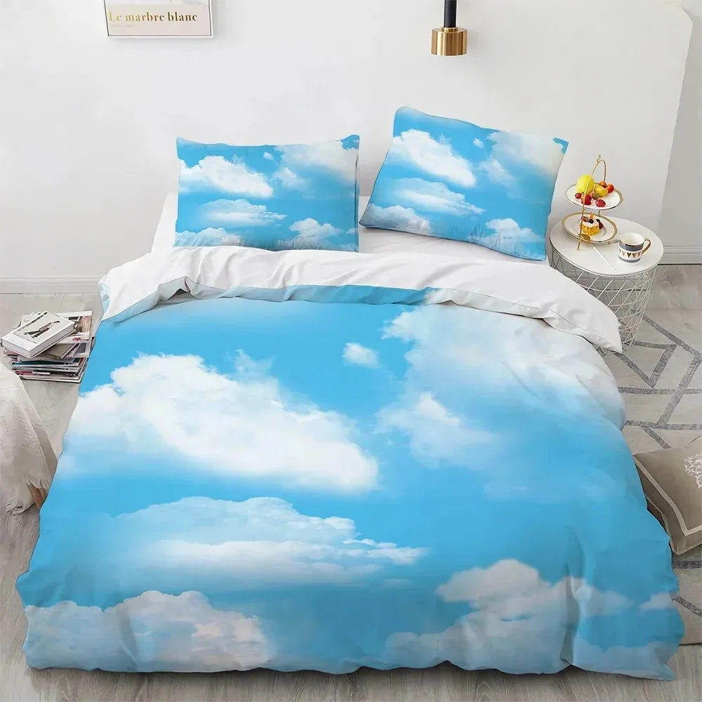 Blue Sky Cloud Duvet Cover Set King Queen Full Size for Kids Boys Girls Polyester Bedding Set Comforter Cover Landscape Pattern