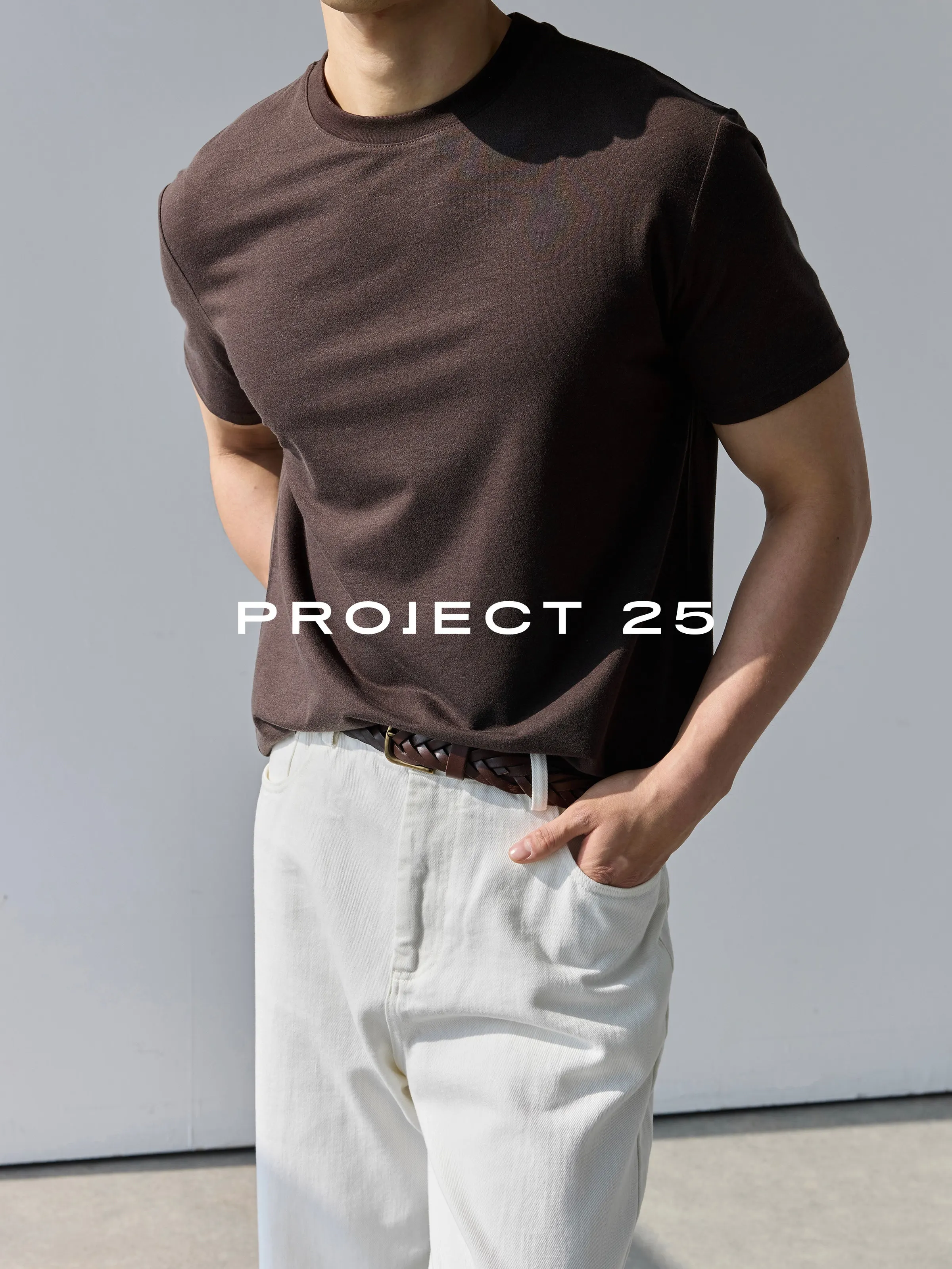 PROJECT 25 Men's Neck T-Shirt – Breathable Skin-Refreshing Versatile Short Sleeve with Refined Cuffs for Summer