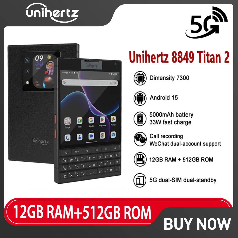 Unihertz 8849 Titan 2 5G Rugged SmartPhone, 4.5 Inch Dual Display Keyboard Phone ,12GB 512GB 5000mAh 33W 50MP  Android 15 Phone