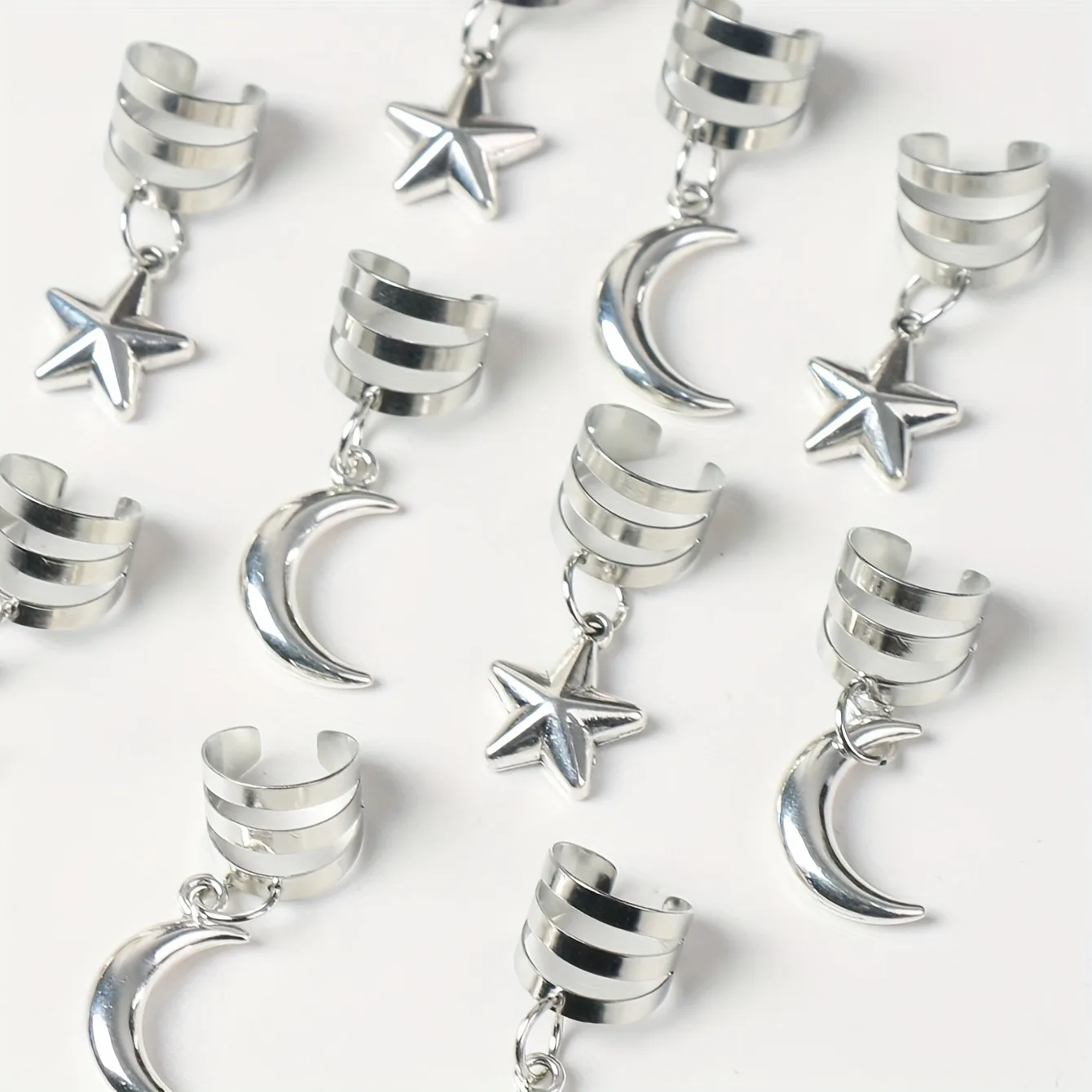 10pcs Stylish Solid Star Moon Decorative Hair Rings Wig decoration accessories Vintage Braid Rings Trendy Hair Barrettes