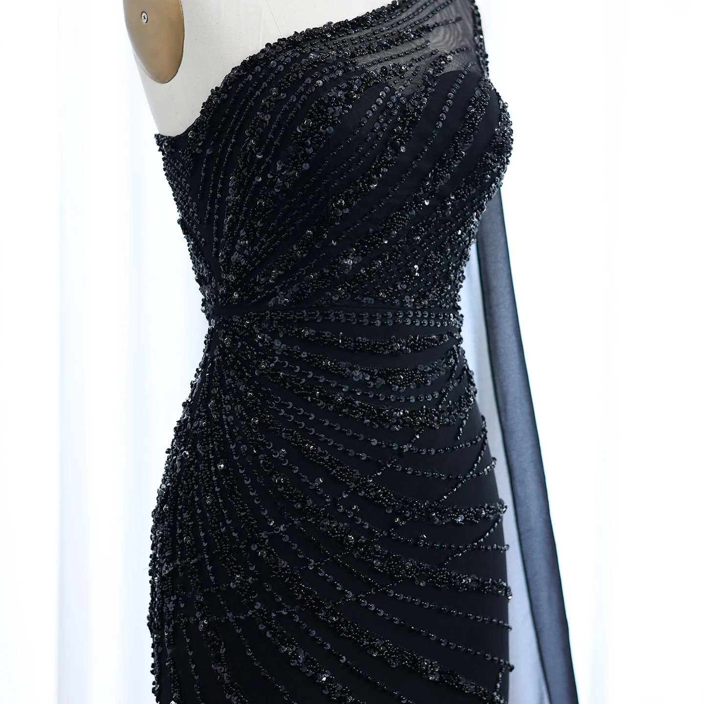 Sharon Said Luxuriöses, federbesetztes, türkisfarbenes, schulterfreies Meerjungfrauen-Abendkleid mit Cape, arabisches Ballkleid, Hochzeitskleid, SS498, maßgeschneidert – Detail 24