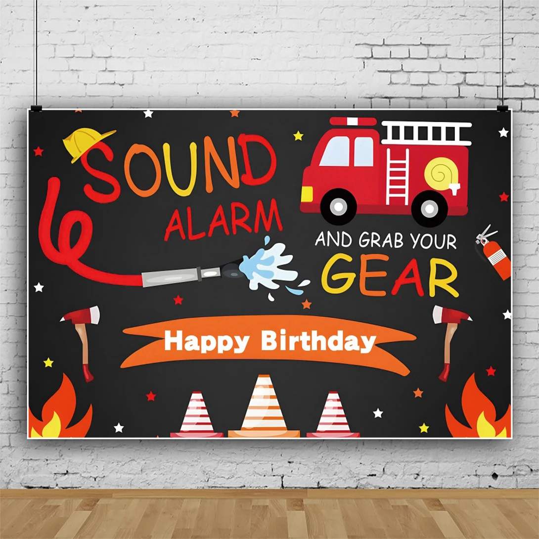 Custom Firefighter Birthday Theme Party Backdrop Fireman Fire Truck Photography Background Boy Birthday Party Decorations Banner