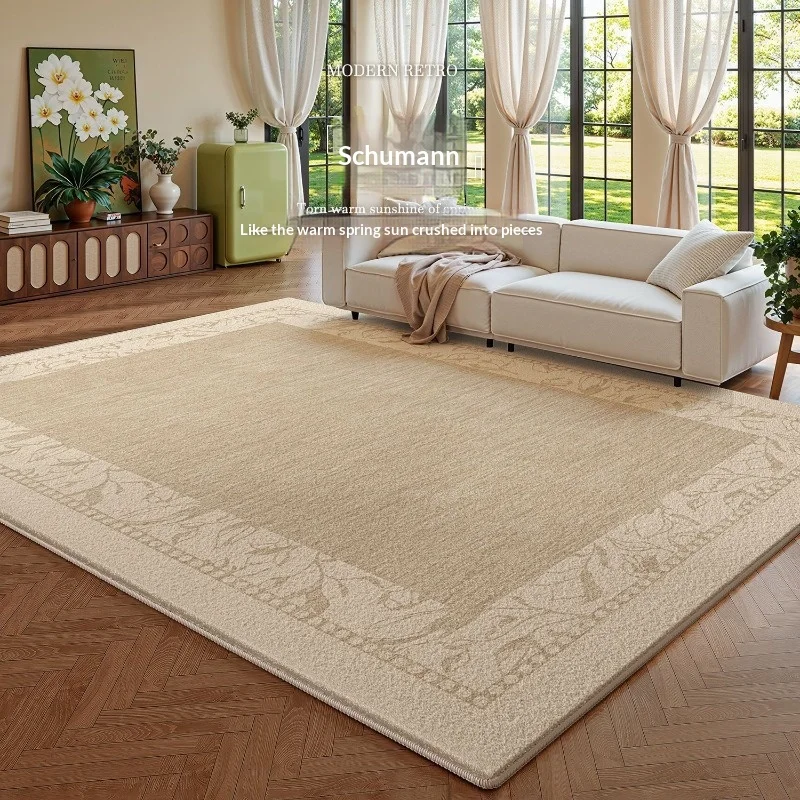 

Ковер для гостиной, французский винтажный кремовый коврик середины века, водонепроницаемый, устойчивый к пятнам, легкий в уходе, роскошный плюшевый мягкий коврик для спальни