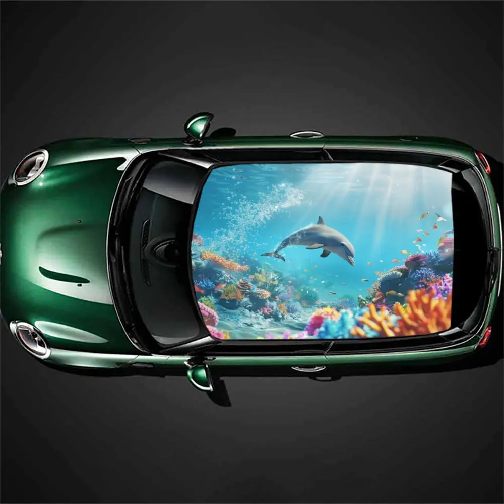 

Underwater World Dolphin，Car Vinyl Wraps, Premium PVC Car Roof Decals, SUV and Van Racing Stickers, Easy Install Auto Exterior A